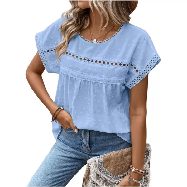 SweatyRocks Women's Casual Short Sleeve Summer Top Round Neck Lace Crochet Blouse Swiss Dots Blouse Tops