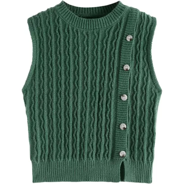 SweatyRocks Women's Casual Sleeveless Round Neck Tank Top Button Front Knit Sweater Vest