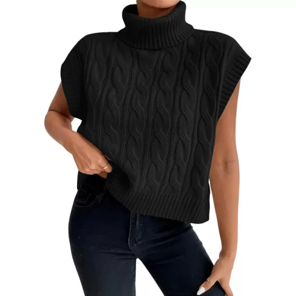 SweatyRocks Women's Casual Sleeveless Turtle Neck Sweater Vest Cable Knitted Solid Crop Tank Top