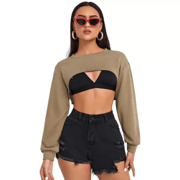 SweatyRocks Women's Casual Solid Cut Out Front Long Sleeve Pullover Crop Top Sweatshirt