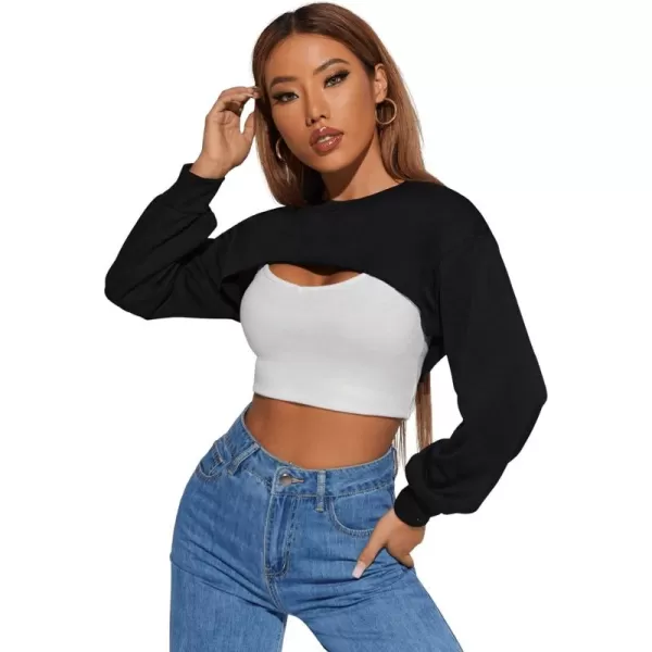 SweatyRocks Women's Casual Solid Cut Out Front Long Sleeve Pullover Crop Top Sweatshirt