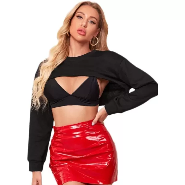 SweatyRocks Women's Casual Solid Cut Out Front Long Sleeve Pullover Crop Top Sweatshirt