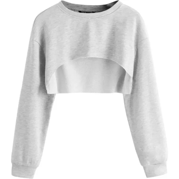 SweatyRocks Women's Casual Solid Cut Out Front Long Sleeve Pullover Crop Top Sweatshirt