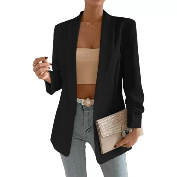 SweatyRocks Women's Casual Solid Lightweight Shawl Collar Open Front Blazer Dressy Work Office Jacket