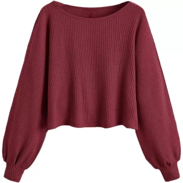 SweatyRocks Women's Casual Solid Ribbed Knit Raglan Long Sleeve Crop Top T Shirt