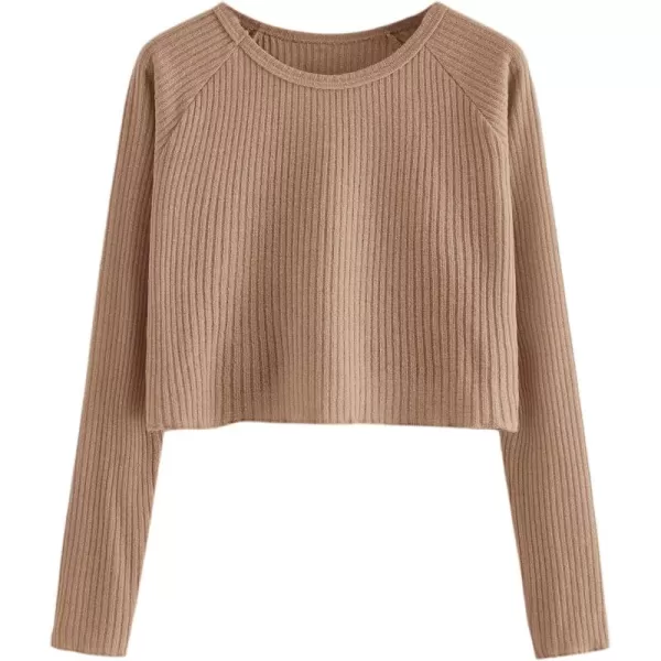 SweatyRocks Women's Casual Solid Ribbed Knit Raglan Long Sleeve Crop Top T Shirt
