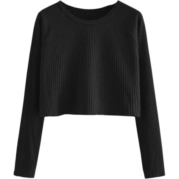 SweatyRocks Women's Casual Solid Ribbed Knit Raglan Long Sleeve Crop Top T Shirt