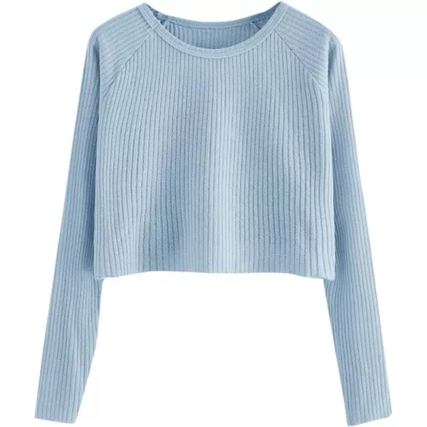 SweatyRocks Women's Casual Solid Ribbed Knit Raglan Long Sleeve Crop Top T Shirt