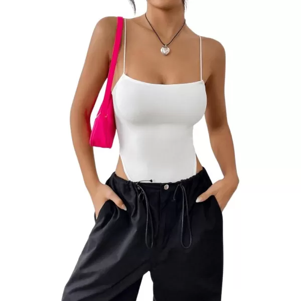 SweatyRocks Women's Casual Spaghetti Strap Backless High Cut Solid Cami Bodysuit