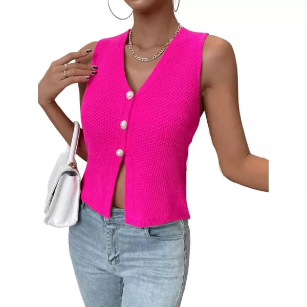 SweatyRocks Women's Casual V Neck Button Down Vest Tank Top Sleeveless Cardigan Sweater Vest