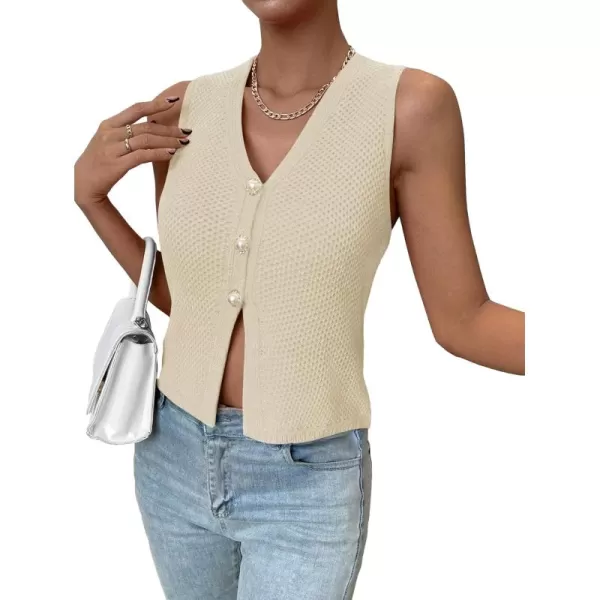 SweatyRocks Women's Casual V Neck Button Down Vest Tank Top Sleeveless Cardigan Sweater Vest