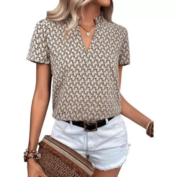 SweatyRocks Women's Casual V Neck Short Sleeve Frill Trim Blouse Shirt Top