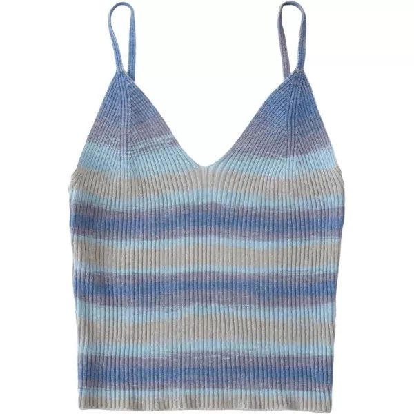 SweatyRocks Women's Casual V Neck Striped Ribbed Knit Crop Top Sleeveless Spaghetti Strap Cami Top
