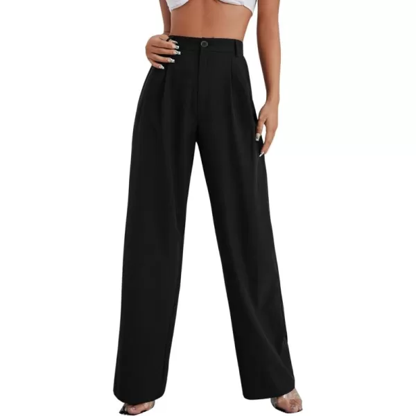 SweatyRocks Women's Casual Wide Leg High Waisted Button Down Straight Long Trousers Pants