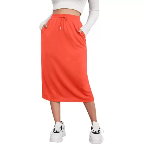 SweatyRocks Women's Causal High Waist Midi Skirt Drawstring Solid Athletic Skirt with Pockets