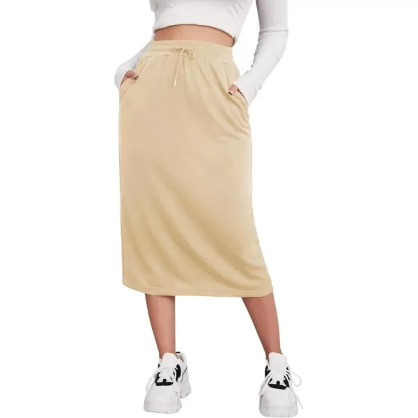 SweatyRocks Women's Causal High Waist Midi Skirt Drawstring Solid Athletic Skirt with Pockets