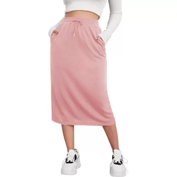 SweatyRocks Women's Causal High Waist Midi Skirt Drawstring Solid Athletic Skirt with Pockets