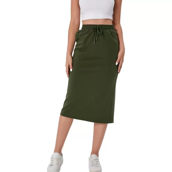 SweatyRocks Women's Causal High Waist Midi Skirt Drawstring Solid Athletic Skirt with Pockets