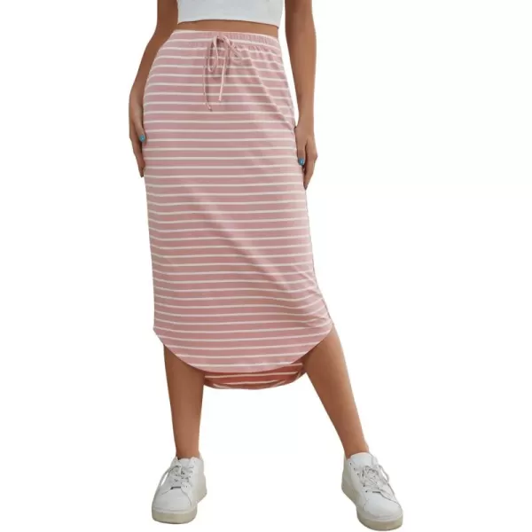 SweatyRocks Women's Causal High Waist Midi Skirt Drawstring Solid Athletic Skirt with Pockets