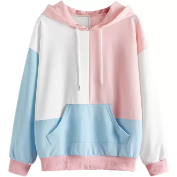 SweatyRocks Women's Causal Long Sleeve Color Block Hoodie Sweatshirt with Pocket