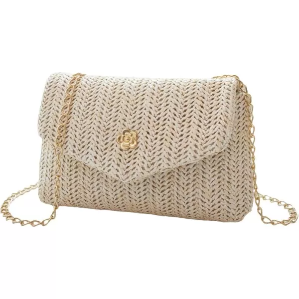 SweatyRocks Women's Chain Strap Metal Decor Mini Crossbody Bag Elegant Straw Textured Flap Square Bag