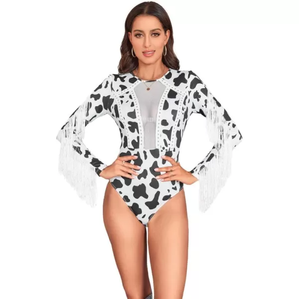 SweatyRocks Women's Cold Shoulder Fringe Long Sleeve Sheer Mesh Jumpsuit Bodysuit