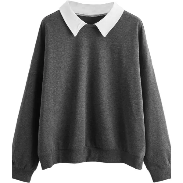 SweatyRocks Women's Contrast Collar Drop Shoulder Casual Long Sleeve Pullover Sweatshirt Tops