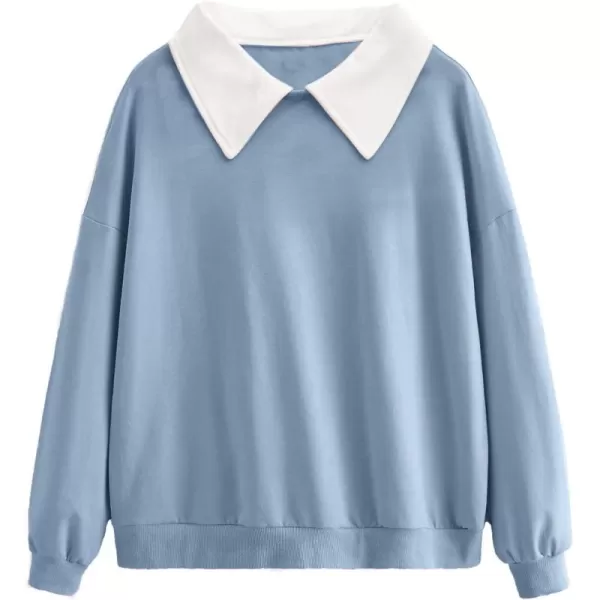 SweatyRocks Women's Contrast Collar Drop Shoulder Casual Long Sleeve Pullover Sweatshirt Tops