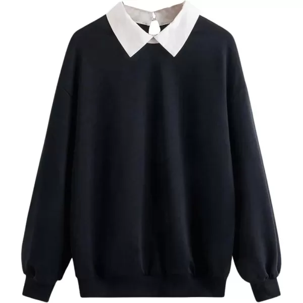 SweatyRocks Women's Contrast Collar Drop Shoulder Casual Long Sleeve Pullover Sweatshirt Tops