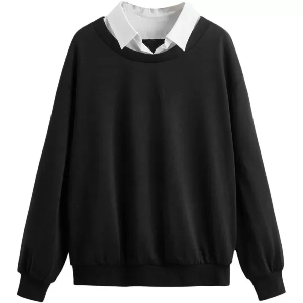 SweatyRocks Women's Contrast Collar Drop Shoulder Casual Long Sleeve Pullover Sweatshirt Tops