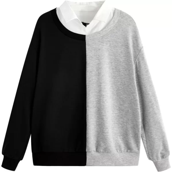 SweatyRocks Women's Contrast Collar Drop Shoulder Casual Long Sleeve Pullover Sweatshirt Tops