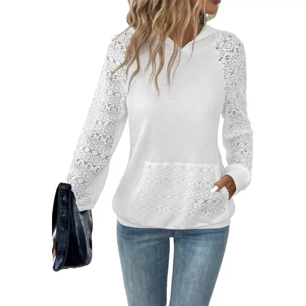 SweatyRocks Women's Contrast Lace Long Raglan Sleeve Stretch Kangaroo Pockets Hoodie Sweatshirts
