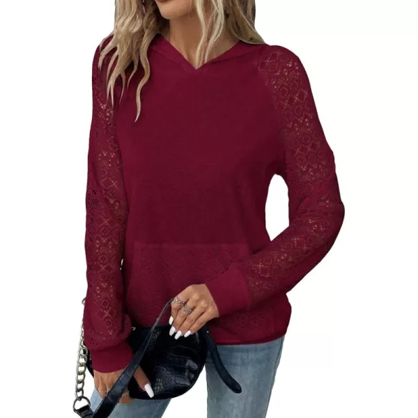 SweatyRocks Women's Contrast Lace Long Raglan Sleeve Stretch Kangaroo Pockets Hoodie Sweatshirts
