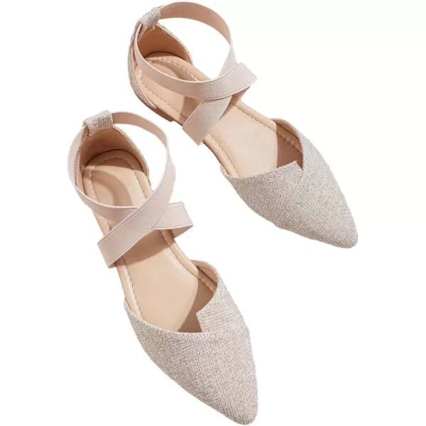 SweatyRocks Women's Criss Cross Strap Point Toe Flat Shoes Linen Dressy Summer Shoes