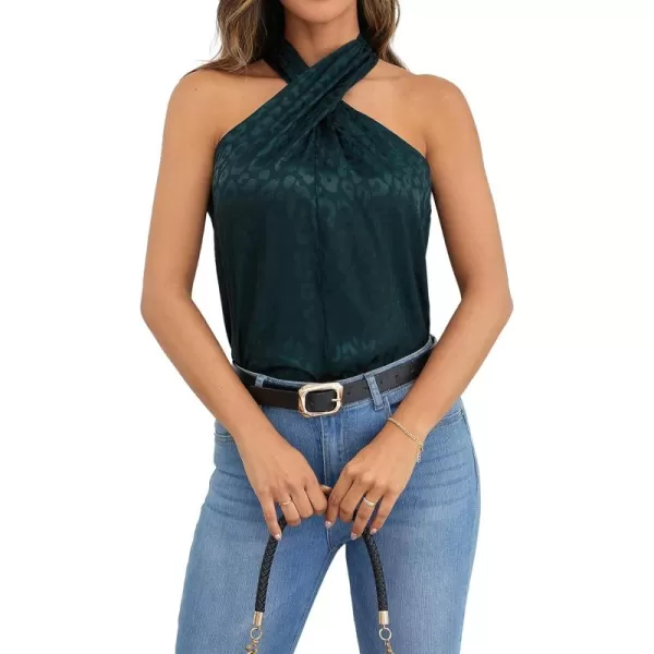 SweatyRocks Women's Crisscross Satin Halter Tops Keyhole Neck Loose Off Shoulder Casual Elegant Party Tank Tops Camis