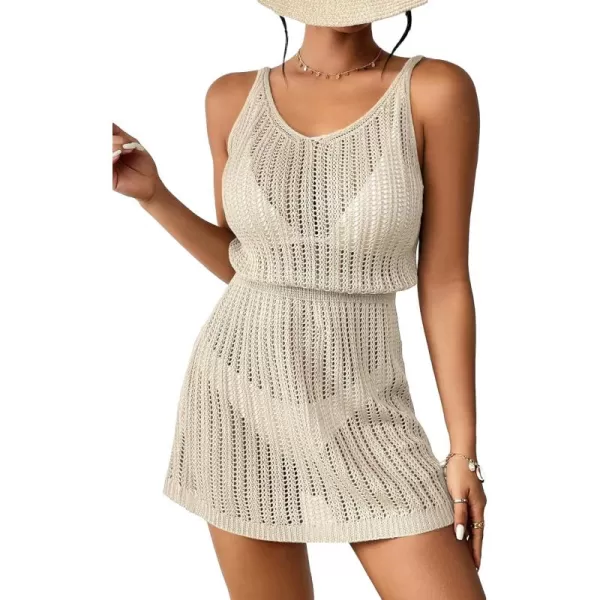 SweatyRocks Women's Crochet Hollow Out Bathing Suit Cover Ups Sleeveless Swimsuits Swimwear Beach Cover Up Dress