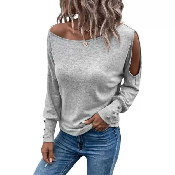 SweatyRocks Women's Cut Out Lantern Long Sleeve Tee Top Off Shoulder Plain Casual Holiday Spring Autumn Shirts