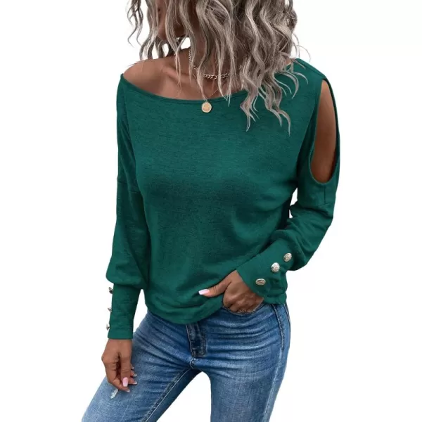 SweatyRocks Women's Cut Out Lantern Long Sleeve Tee Top Off Shoulder Plain Casual Holiday Spring Autumn Shirts