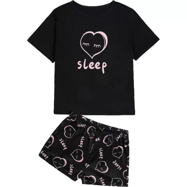 SweatyRocks Women's Cute Graphic Print Short Sleeve Crop Top With Shorts Pajama Set