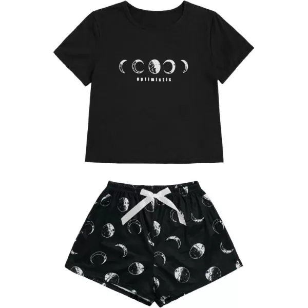 SweatyRocks Women's Cute Graphic Print Short Sleeve Crop Top With Shorts Pajama Set