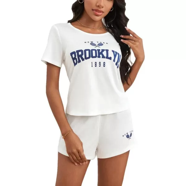 SweatyRocks Women's Cute Graphic Print Short Sleeve Crop Top With Shorts Pajama Set