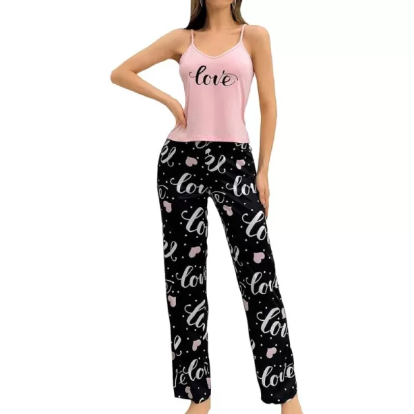 SweatyRocks Women's Cute Pajama Set 2 Piece Graphic Print Cami Top and Pants Pj Sets Sleepwear