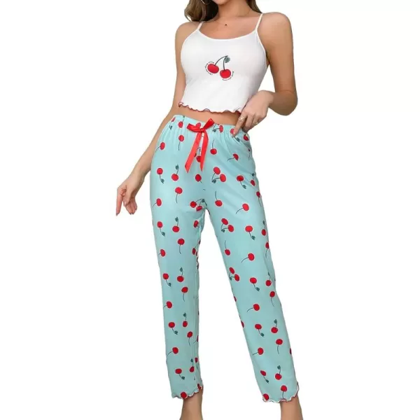 SweatyRocks Women's Cute Pajama Set 2 Piece Graphic Print Cami Top and Pants Pj Sets Sleepwear