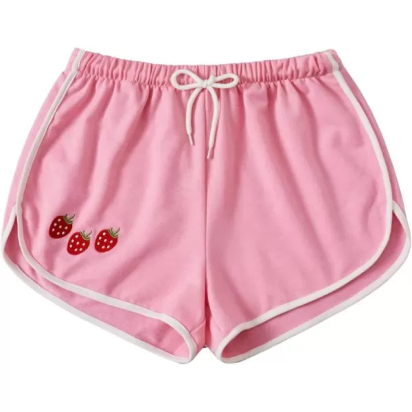SweatyRocks Women's Cute Strawberry Embroidery Elastic Waist Workout Dolphin Shorts