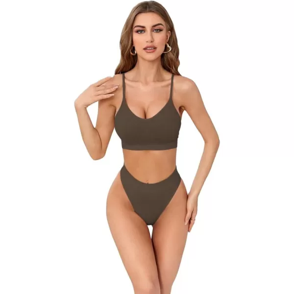 SweatyRocks Women's Cute Two Piece Lingerie Set Seamless Wireless Bra and Thong Panty Set Underwear