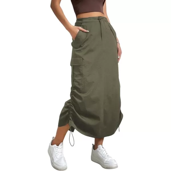 SweatyRocks Women's Drawstring Elastic Waist Cargo Skirt Split Back Straight Long Skirts with Pocket