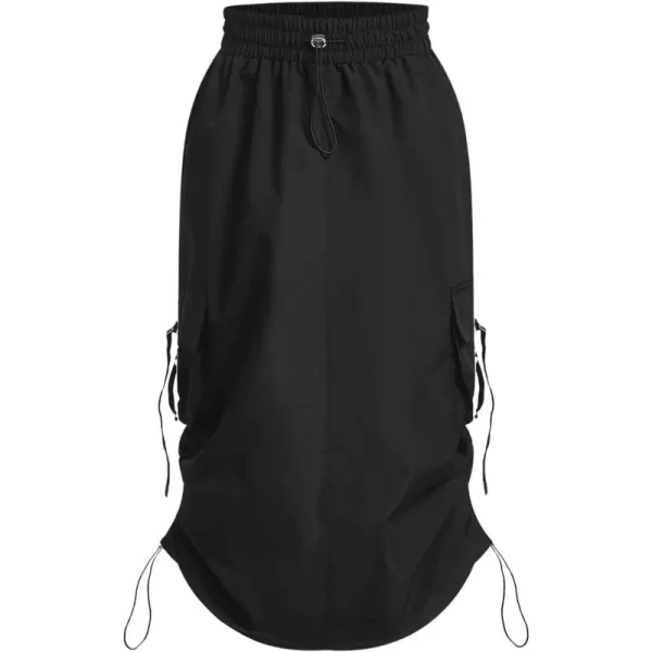 SweatyRocks Women's Drawstring Elastic Waist Cargo Skirt Split Back Straight Long Skirts with Pocket