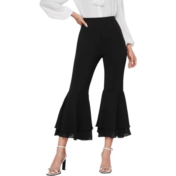 SweatyRocks Women's Elastic Waist Layered Ruffle Flare Bell Cropped Pant