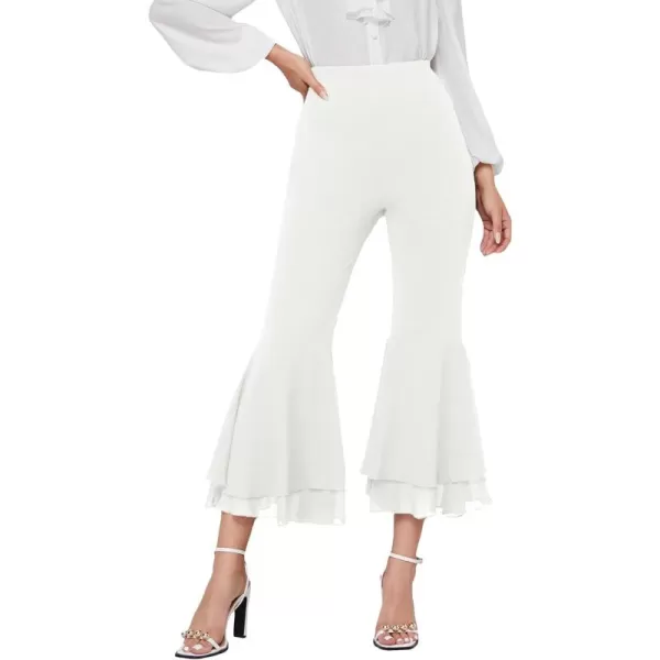 SweatyRocks Women's Elastic Waist Layered Ruffle Flare Bell Cropped Pant