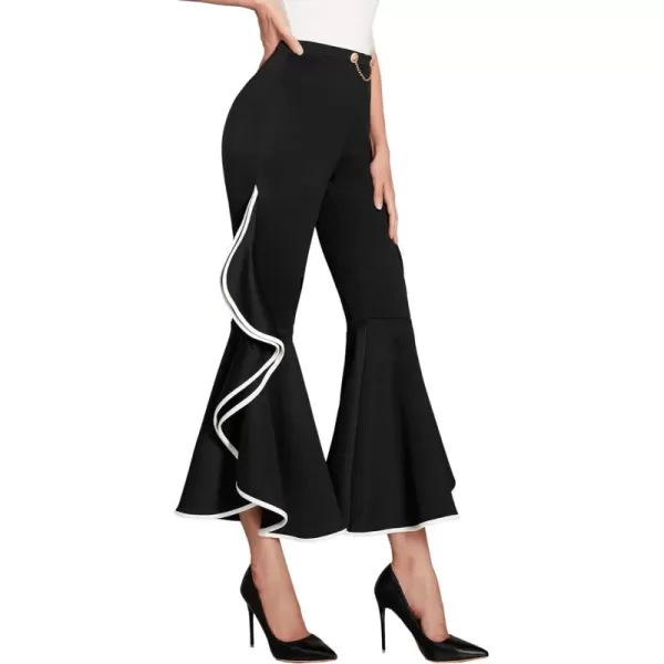 SweatyRocks Women's Elastic Waist Layered Ruffle Flare Bell Cropped Pant